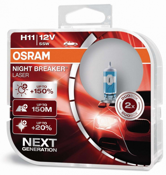 OSRAM H11 12V 55W PGJ19-2 NIGHT BREAKER® LASER +150% mehr Helligkeit Set -2 Stück